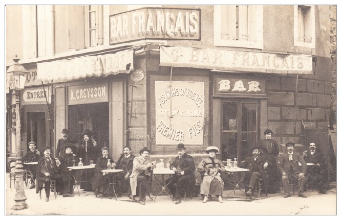 Affiche pour l'absinthe oxygénée sur un mur du BAR FRANCAIS